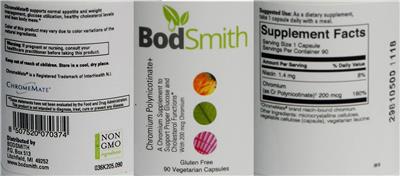 Photo of the BodSmith Chromium Polynicotinate+ label