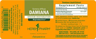 Photo of the Herb Pharm Damiana label