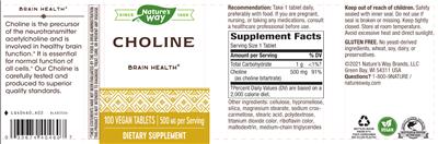 Photo of the Nature's Way Choline 500 mg label