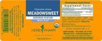 Photo of the Herb Pharm Meadowsweet label