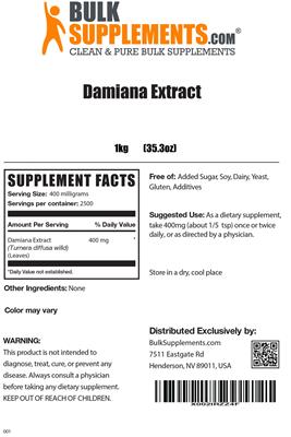 Photo of the BulkSupplements.com Damiana Extract label