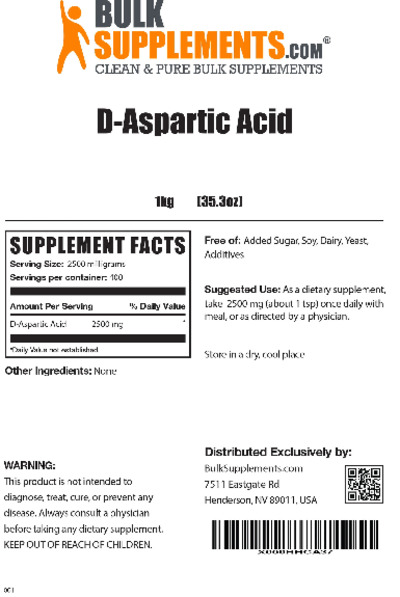 Photo of the BulkSupplements.com D-Aspartic Acid label
