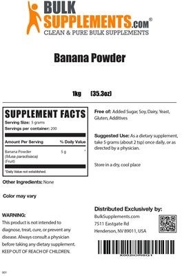 Photo of the BulkSupplements.com Banana Powder label