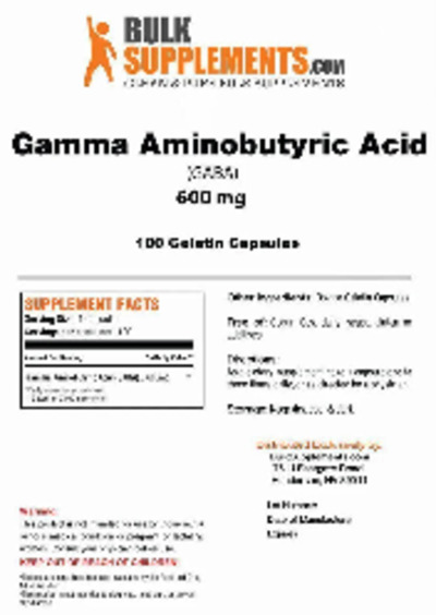 Photo of the BulkSupplements.com Gamma Aminobutyric Acid 600 mg label