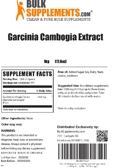 Photo of the BulkSupplements.com Garcinia Cambogia Extract label