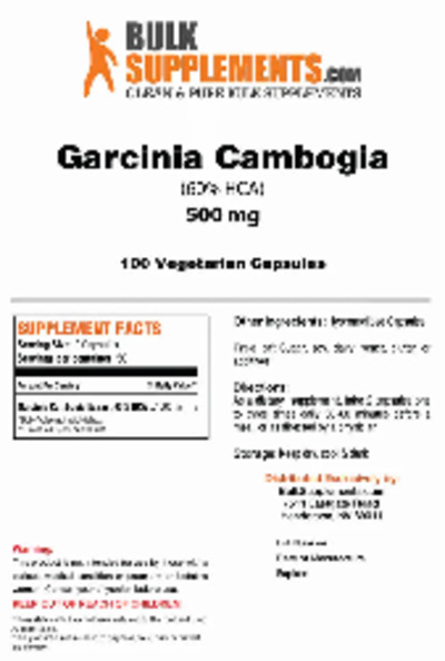 Photo of the BulkSupplements.com Garcinia Cambogia (60% HCA) 500 mg label