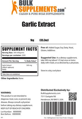 Photo of the BulkSupplements.com Garlic Extract label