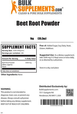 Photo of the BulkSupplements.com Beet Root Powder label