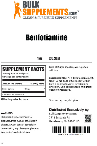 Photo of the BulkSupplements.com Benfotiamine label