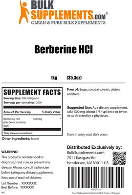 Photo of the BulkSupplements.com Berberine HCl label