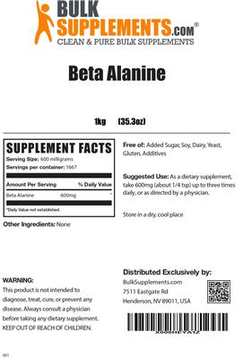 Photo of the BulkSupplements.com Beta Alanine label