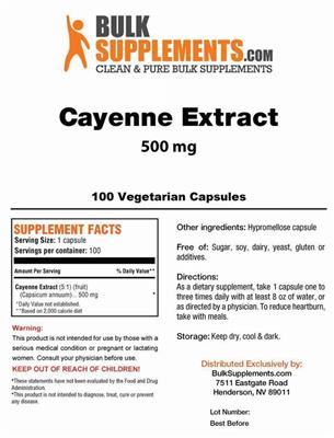 Photo of the BulkSupplements.com Cayenne Extract 500 mg label