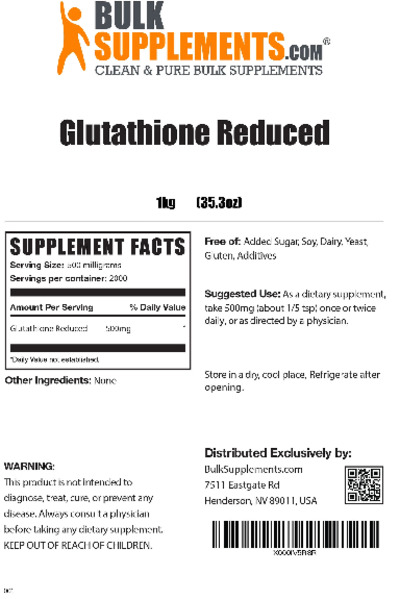 Product label for Glutathione Reduced