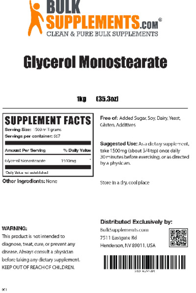 Photo of the BulkSupplements.com Glycerol Monostearate label