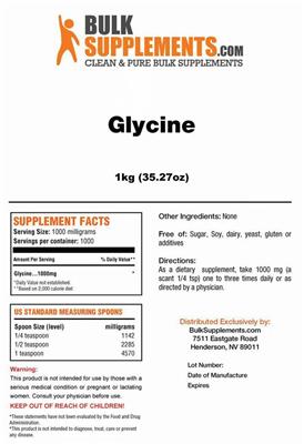 Photo of the BulkSupplements.com Glycine label