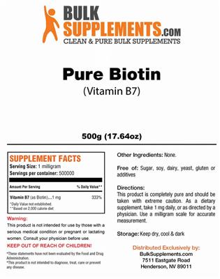Photo of the BulkSupplements.com Pure Biotin (Vitamin B7) label