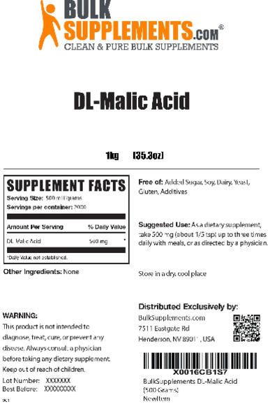Photo of the BulkSupplements.com DL-Malic Acid label