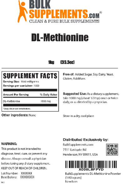 Photo of the BulkSupplements.com DL-Methionine label