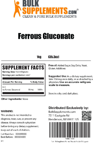 Photo of the BulkSupplements.com Ferrous Gluconate label
