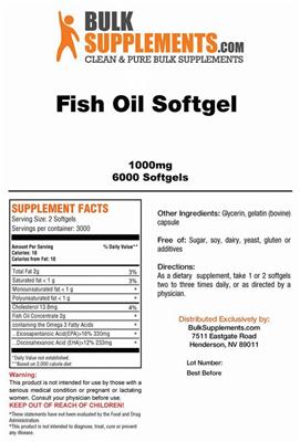 Photo of the BulkSupplements.com Fish Oil Softgel 1000 mg label