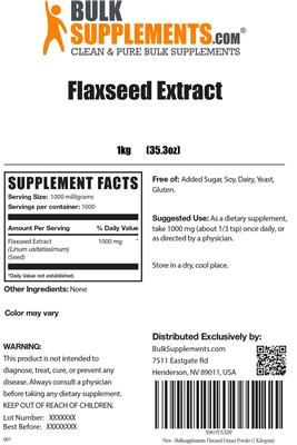Photo of the BulkSupplements.com Flaxseed Extract label