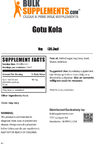 Photo of the BulkSupplements.com Gotu Kola label