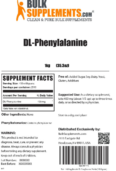 Photo of the BulkSupplements.com DL-Phenylalanine label