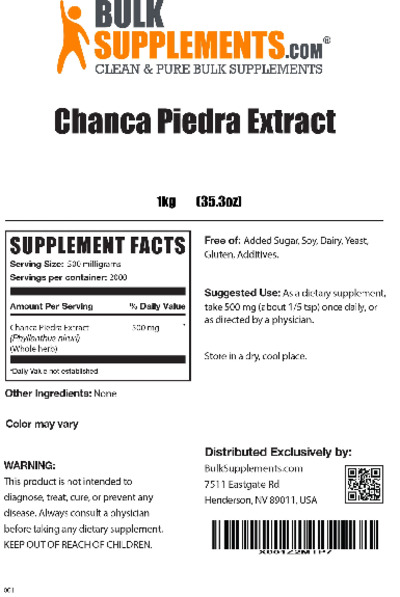 Photo of the BulkSupplements.com Chanca Piedra Extract label