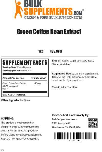 Photo of the BulkSupplements.com Green Coffee Bean Extract label