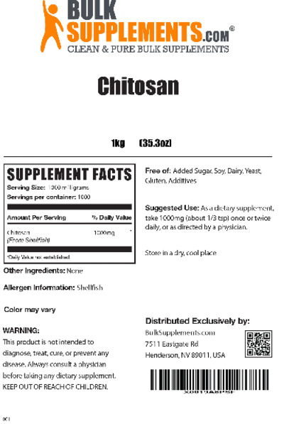 Photo of the BulkSupplements.com Chitosan label