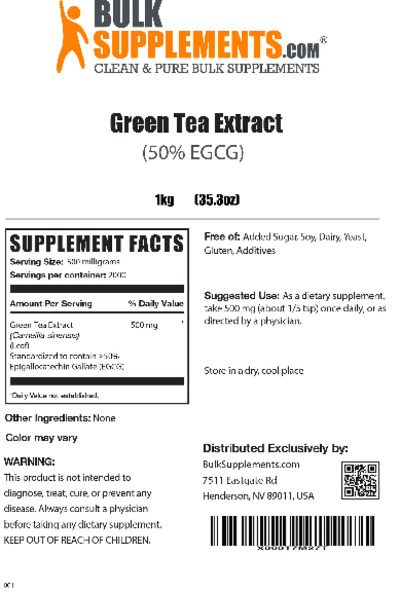 Photo of the BulkSupplements.com Green Tea Extract (50% EGCG) label