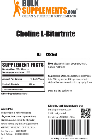 Photo of the BulkSupplements.com Choline L-Bitartrate label