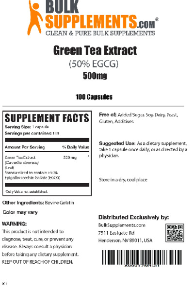 Photo of the BulkSupplements.com Green Tea Extract (50% EGCG) 500 mg label
