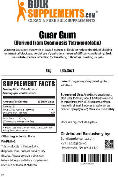 Photo of the BulkSupplements.com Guar Gum label