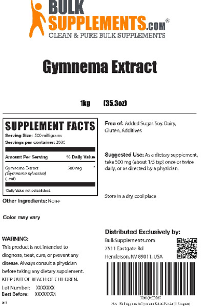 Photo of the BulkSupplements.com Gymnema Extract label