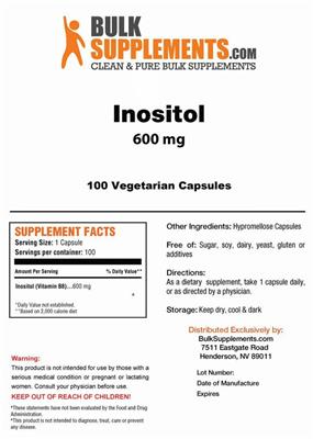 Photo of the BulkSupplements.com Inositol 600 mg label