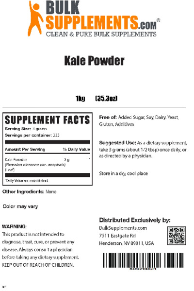 Photo of the BulkSupplements.com Kale Powder label