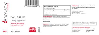 Photo of the Bronson Laboratories CoQ10 30 mg label