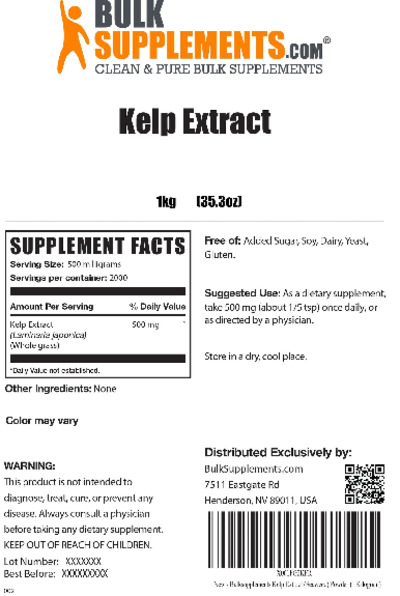 Photo of the BulkSupplements.com Kelp Extract label