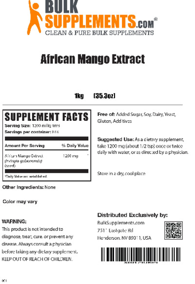 Photo of the BulkSupplements.com African Mango Extract label