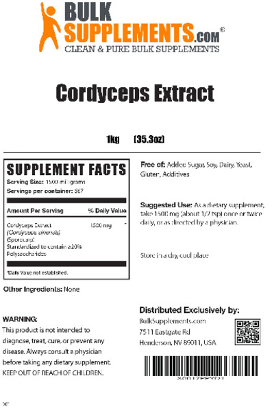 Photo of the BulkSupplements.com Cordyceps Extract label