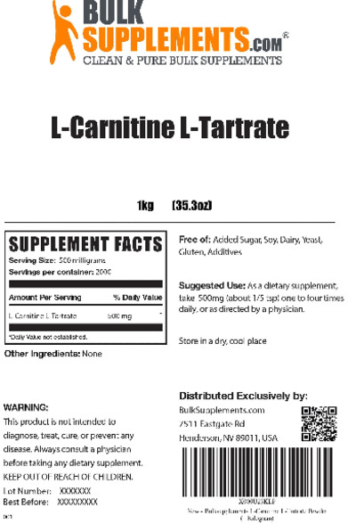 Photo of the BulkSupplements.com L-Carnitine L-Tartrate label
