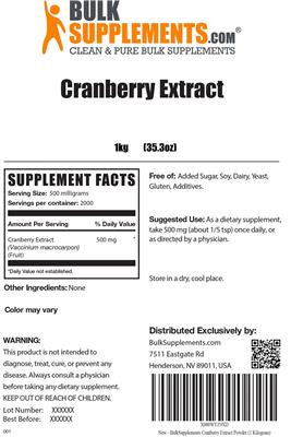 Photo of the BulkSupplements.com Cranberry Extract label