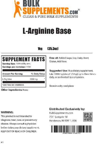 Photo of the BulkSupplements.com L-Arginine Base label