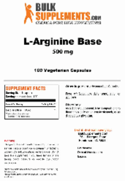 Photo of the BulkSupplements.com L-Arginine Base 500 mg label
