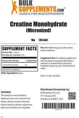 Photo of the BulkSupplements.com Creatine Monohydrate label