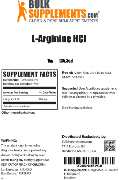 Photo of the BulkSupplements.com L-Arginine HCl label