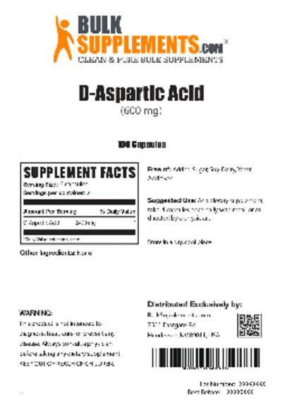 Photo of the BulkSupplements.com D-Aspartic Acid (600 mg) label