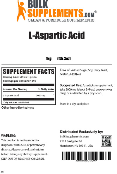 Photo of the BulkSupplements.com L-Aspartic Acid label