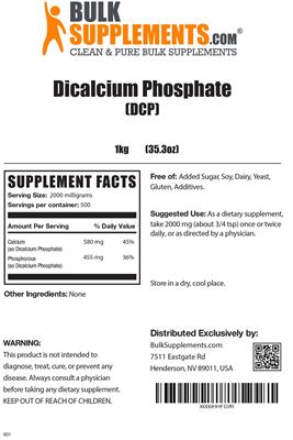 Photo of the BulkSupplements.com Dicalcium Phosphate label